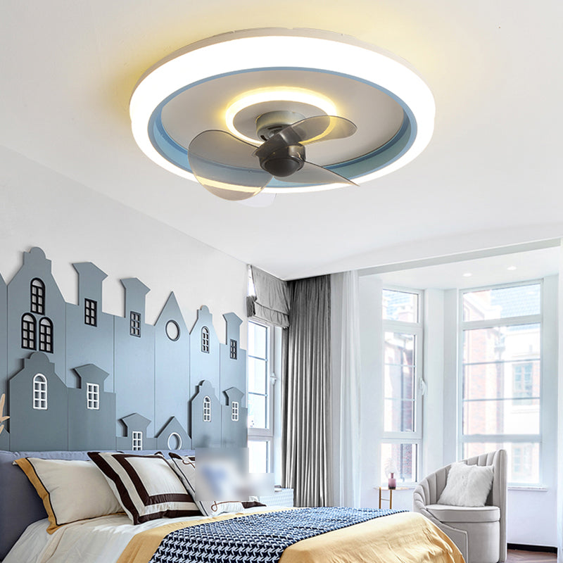 Metal Round Ceiling Pendant Modern Style 2 Lights LED Fan Light for Bedroom