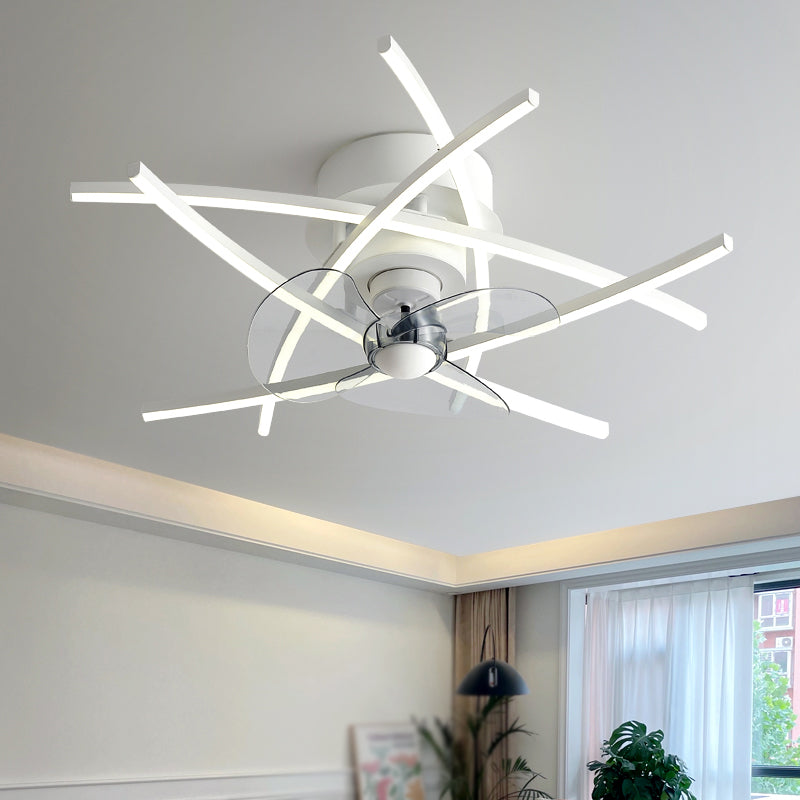 Nordic Style Linear Fan Light Metal 25.5" Wide LED Flush Mount Light for Bedroom