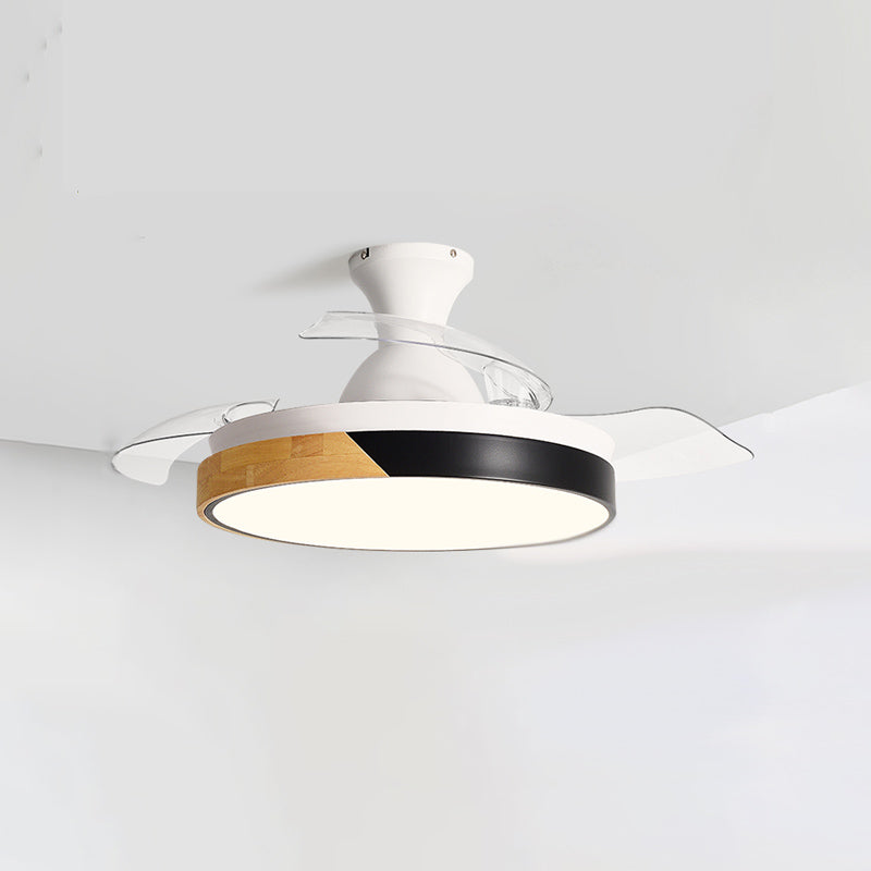 Macaron Color-Blocking LED Ceiling Fan Invisible Blades Dining Room Semi Flush Mount Light