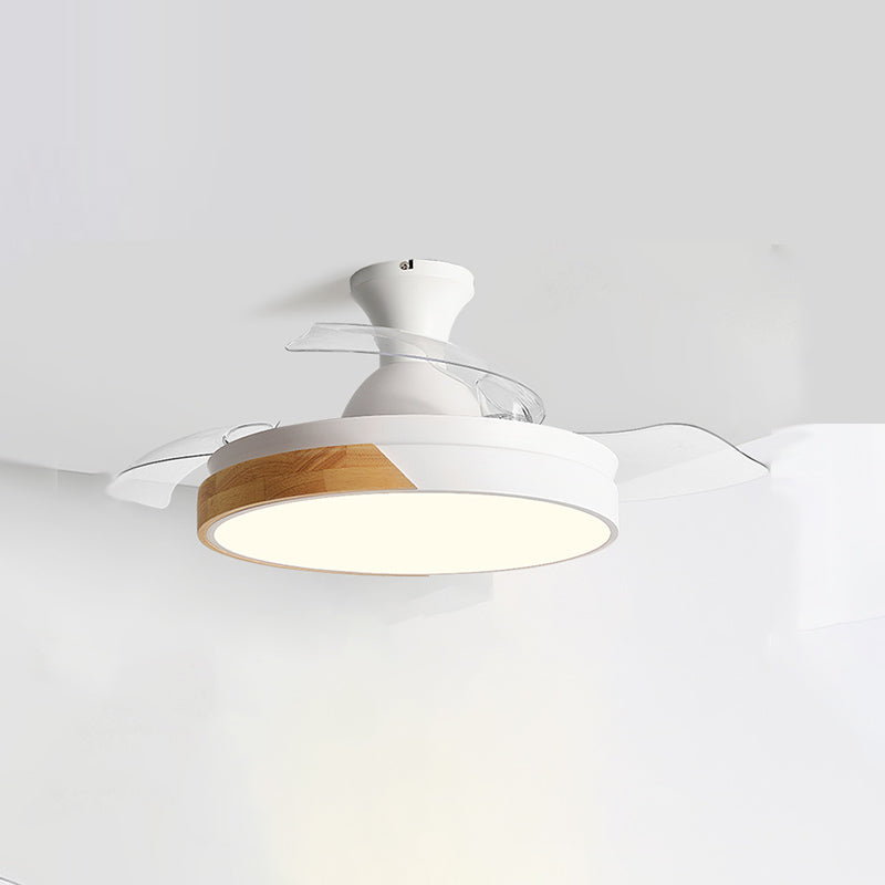 Macaron Color-Blocking LED Ceiling Fan Invisible Blades Dining Room Semi Flush Mount Light