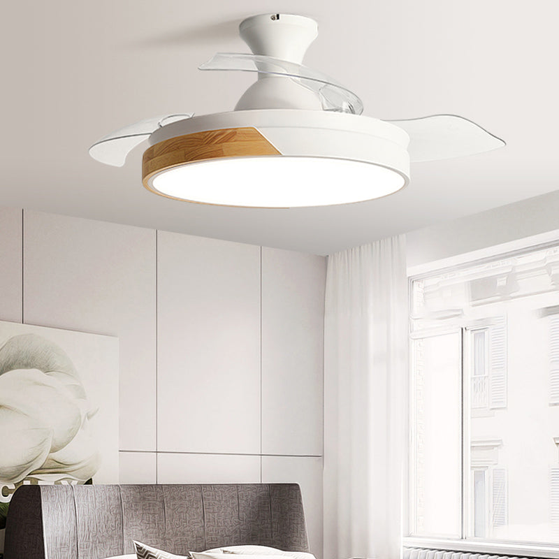 Macaron Color-Blocking LED Ceiling Fan Invisible Blades Dining Room Semi Flush Mount Light