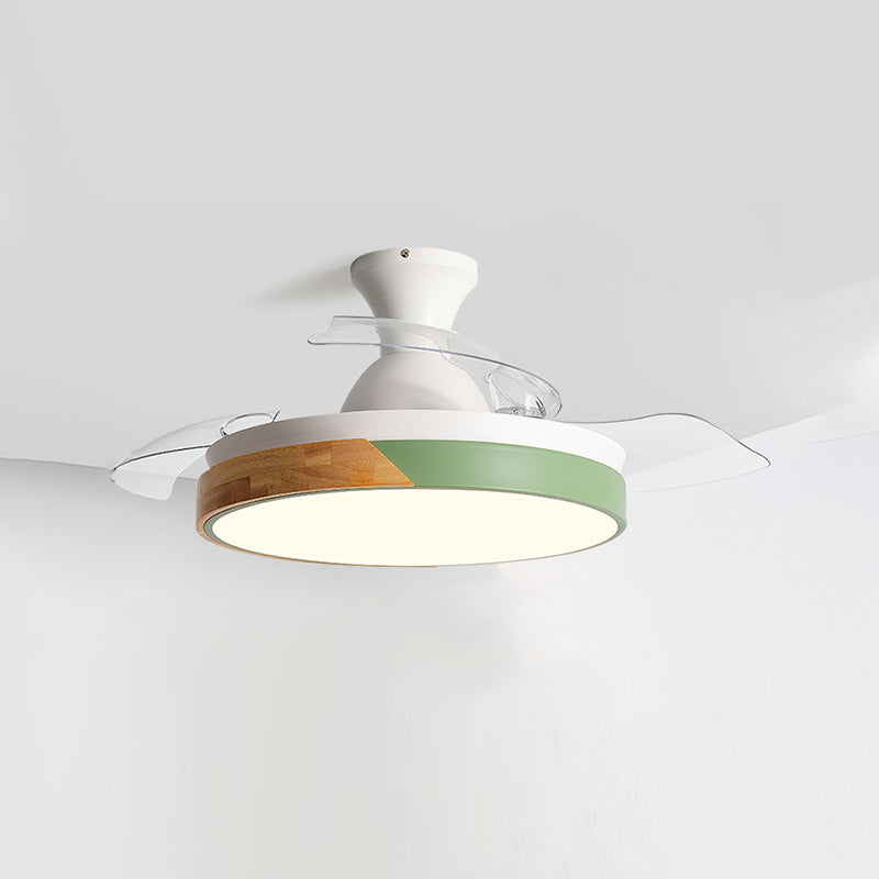 Macaron Color-Blocking LED Ceiling Fan Invisible Blades Dining Room Semi Flush Mount Light