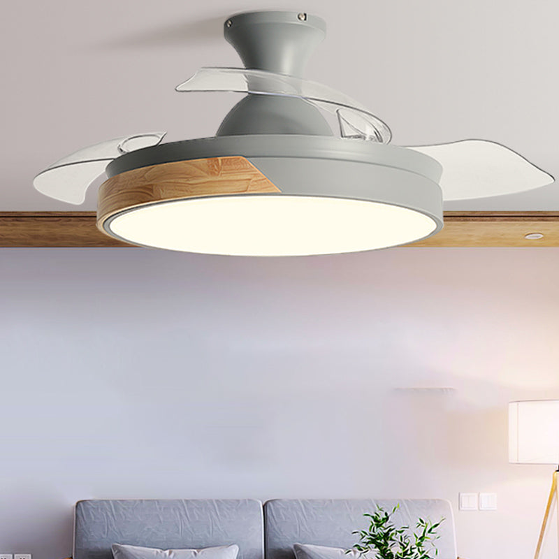 Macaron Color-Blocking LED Ceiling Fan Invisible Blades Dining Room Semi Flush Mount Light