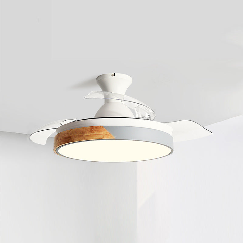 Macaron Color-Blocking LED Ceiling Fan Invisible Blades Dining Room Semi Flush Mount Light