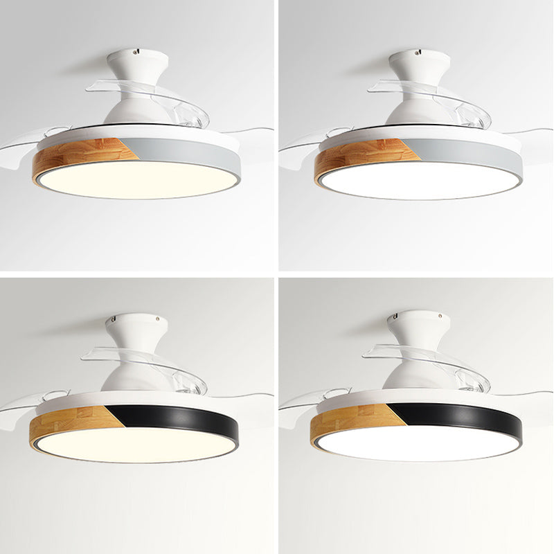 Macaron Color-Blocking LED Ceiling Fan Invisible Blades Dining Room Semi Flush Mount Light