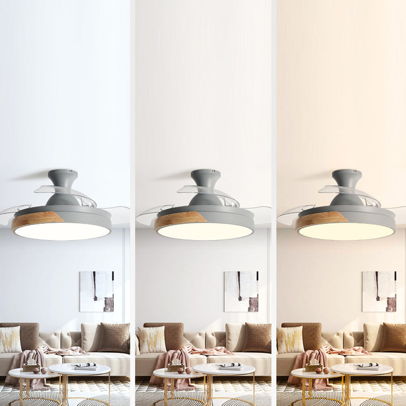 Macaron Color-Blocking LED Ceiling Fan Invisible Blades Dining Room Semi Flush Mount Light