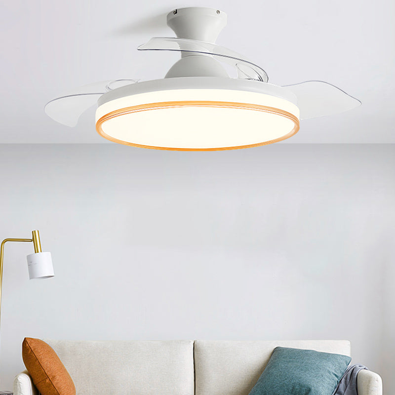 Modern Invisible Blade Fan Lamp Dining Room Circular LED Semi Flush Ceiling Light