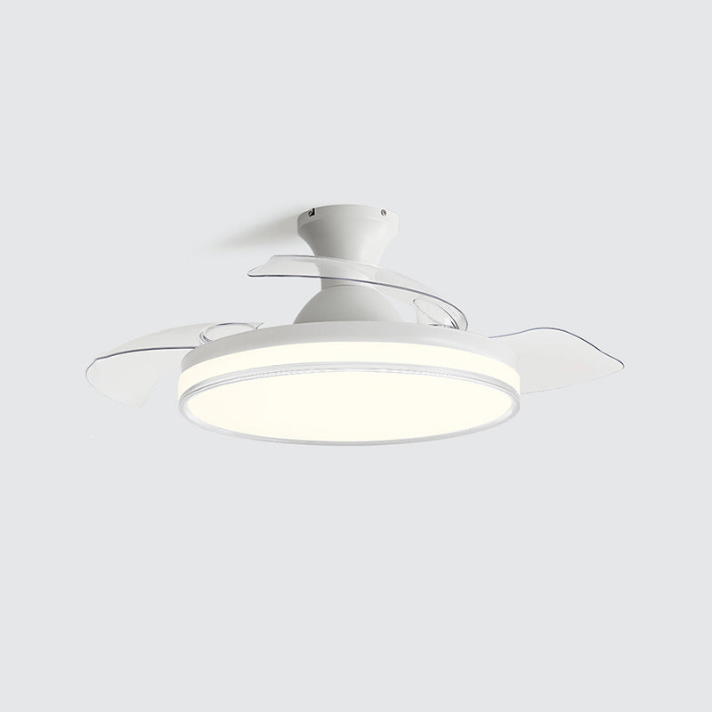 Modern Invisible Blade Fan Lamp Dining Room Circular LED Semi Flush Ceiling Light