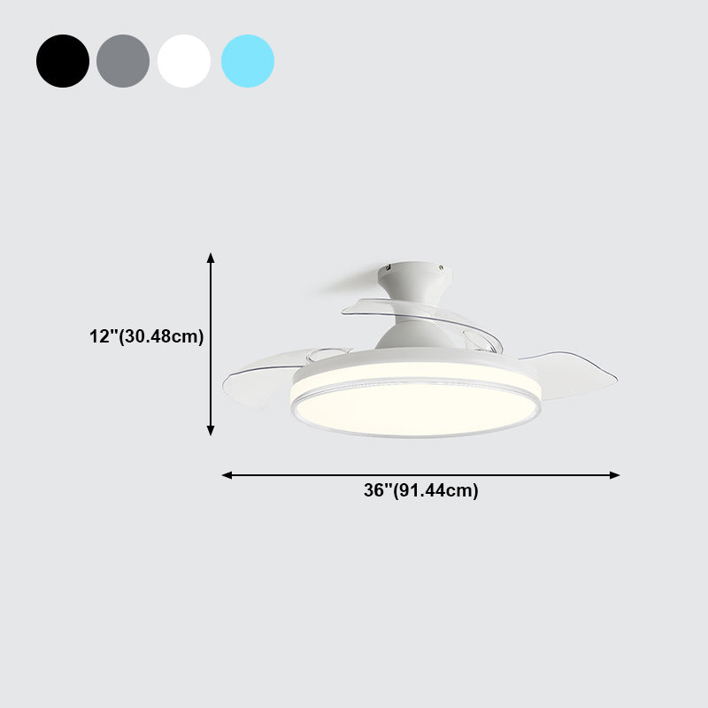 Modern Invisible Blade Fan Lamp Dining Room Circular LED Semi Flush Ceiling Light