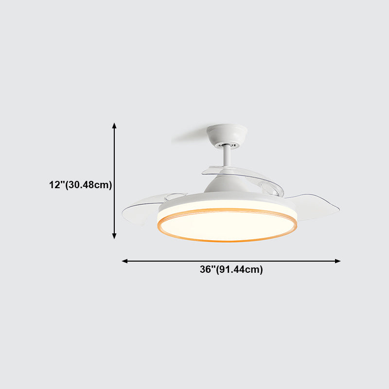 Modern Invisible Blade Fan Lamp Dining Room Circular LED Semi Flush Ceiling Light