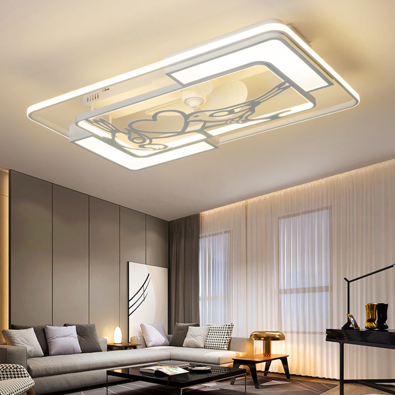 Nordic Geometric Fan Light Metal White LED Flush Mount Light for Living Room