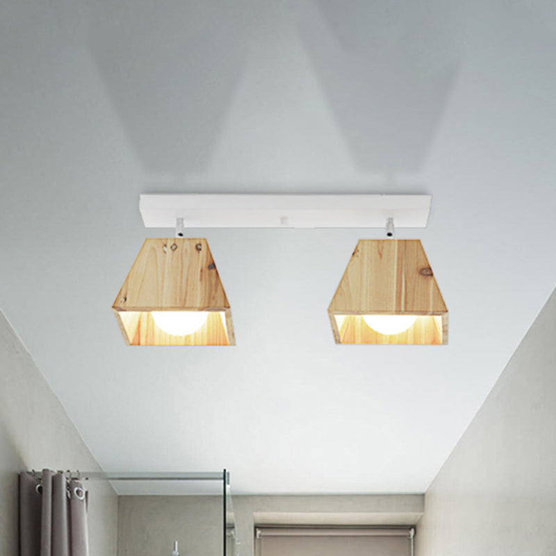 Lampada semi-filo lineare in bianco/nero con tonalità in legno trapezoidale moderno moderno apparecchio a soffitto semifulto a 2/3-bulb