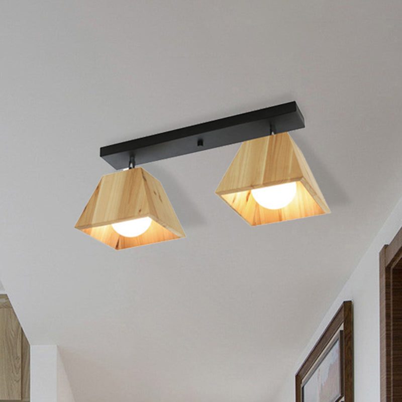 Lampada semi-filo lineare in bianco/nero con tonalità in legno trapezoidale moderno moderno apparecchio a soffitto semifulto a 2/3-bulb