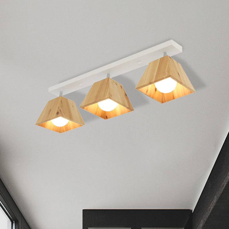 Lampada semi-filo lineare in bianco/nero con tonalità in legno trapezoidale moderno moderno apparecchio a soffitto semifulto a 2/3-bulb