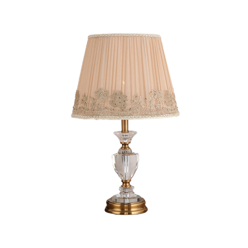 Luce tavolo cristallina svasata tessuto moderno 1 testa lampada da lettura beige per soggiorno