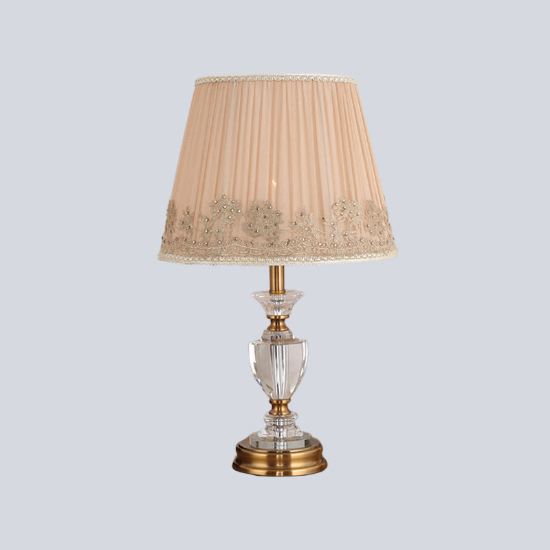 Luce tavolo cristallina svasata tessuto moderno 1 testa lampada da lettura beige per soggiorno