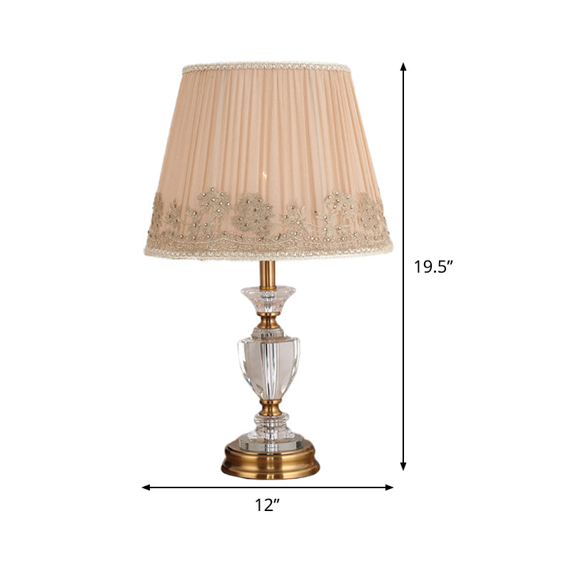 Flared Crystal Table Light Modern Fabric 1 Head Beige Reading Lamp for Living Room