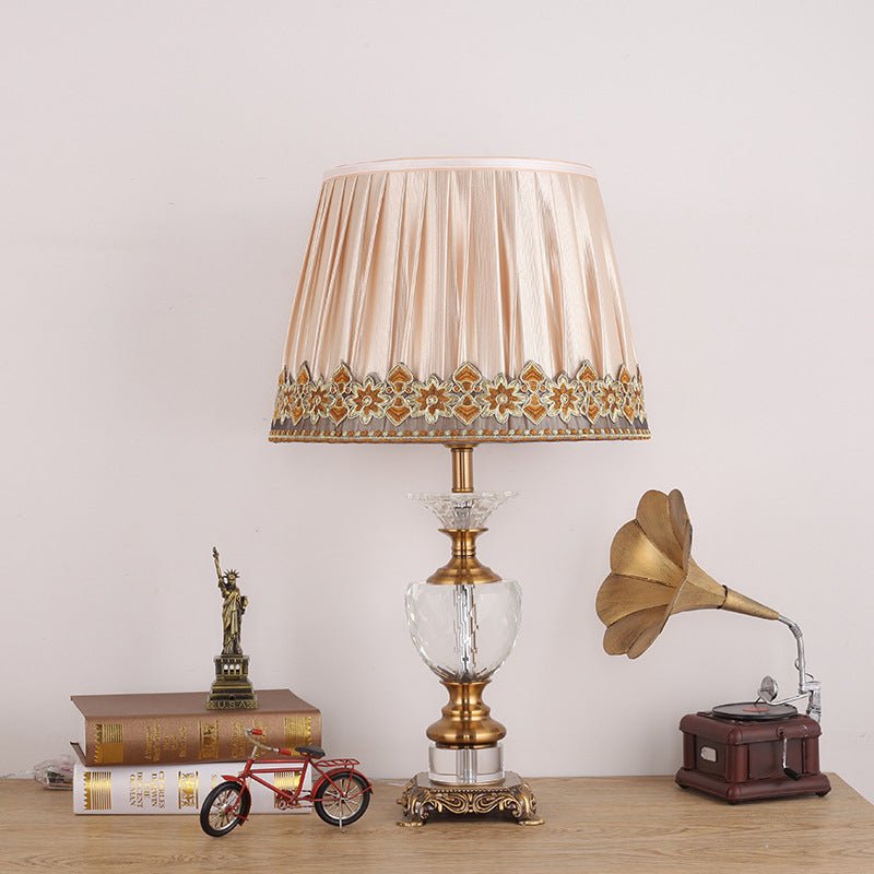 Fabric Shaded Desk Lamp Modern 1 Bulb Gold Table Light with Sculpted Metallic Base