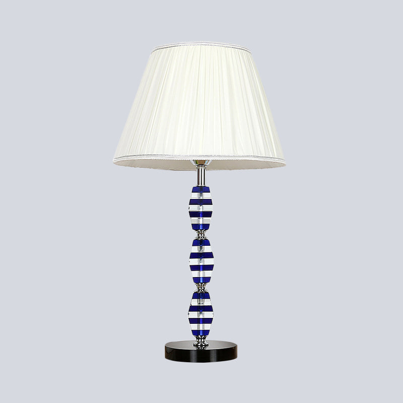 1 Head Dining Room Desk Light Modern Blue Night Table Lamp with Tapered Fabric Shade