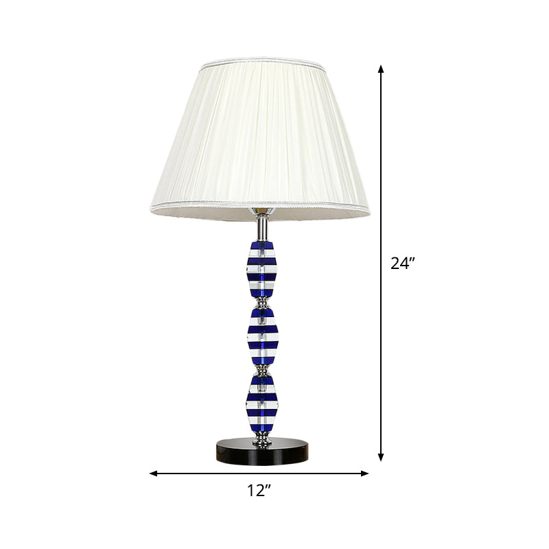 1 Head Dining Room Desk Light Modern Blue Night Table Lamp with Tapered Fabric Shade