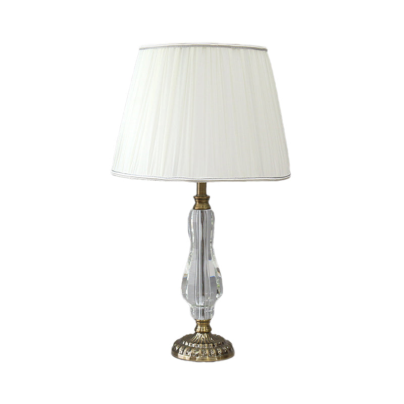 Tapered Drum Crystal Table Light Contemporary Fabric 1 Bulb Small Desk Lamp in White