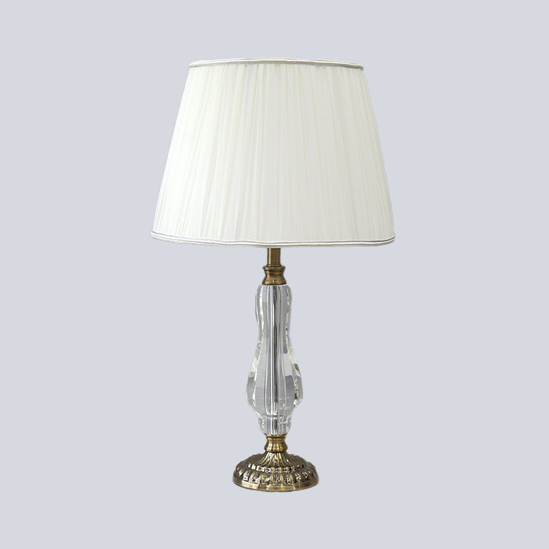 Tapered Drum Crystal Table Light Contemporary Fabric 1 Bulb Small Desk Lamp in White