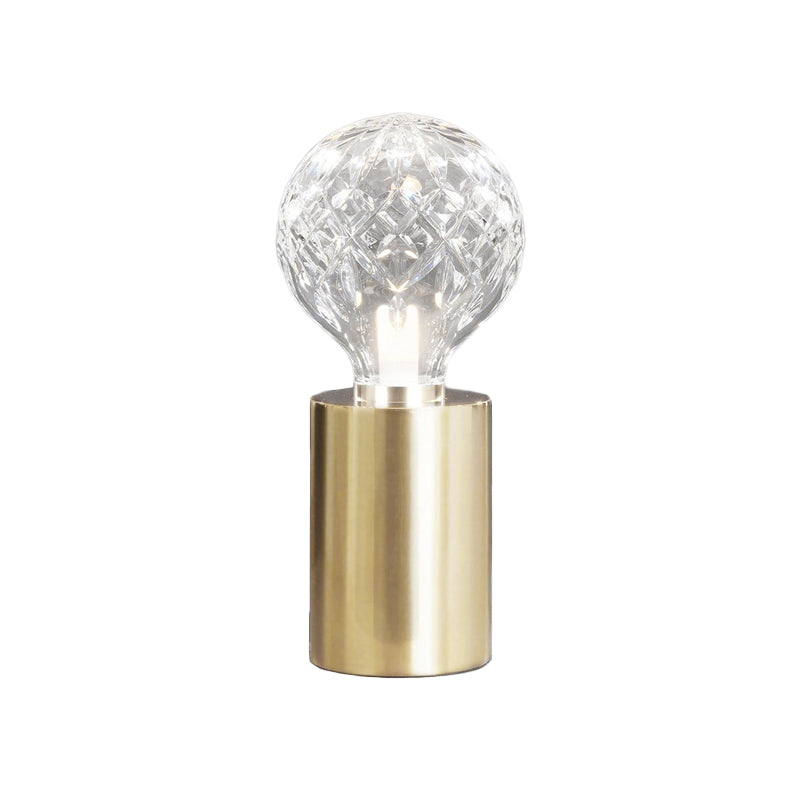 LED Sphere Task Light Modern Clear Lattice Glass Nightstand Lamp in Gold with Metal Base