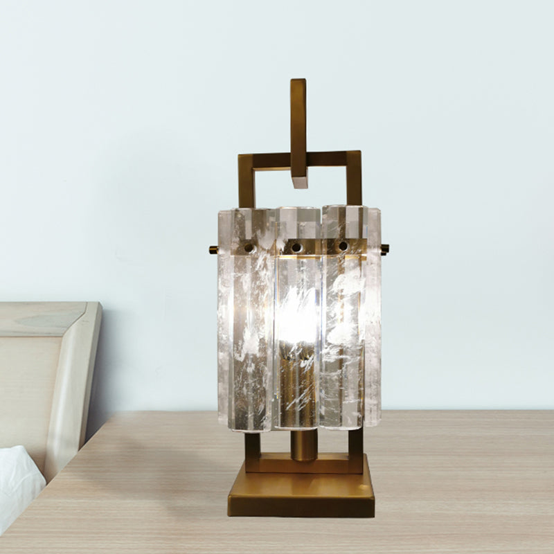 Gold Rectangular Desk Light Modernism 1 Head Beveled Crystal Nightstand Lamp for Bedroom