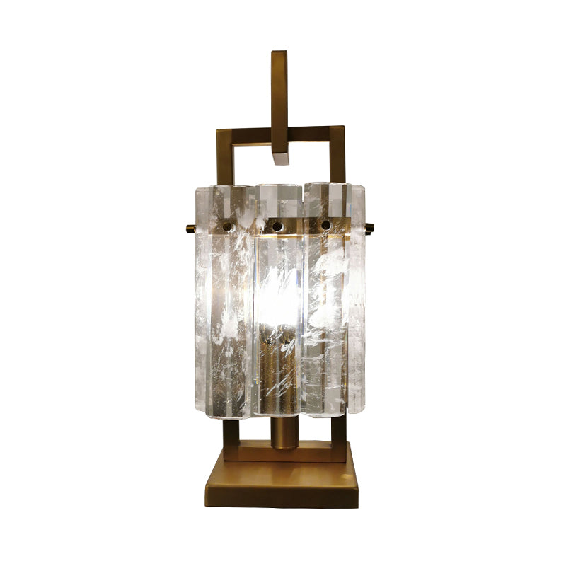 Gold Rectangular Desk Light Modernism 1 Head Beveled Crystal Nightstand Lamp for Bedroom