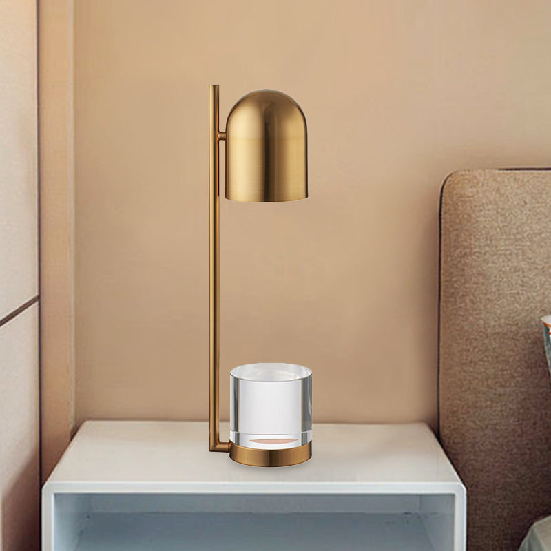 Cylinder Table Lamp Simplicity Clear Crystal 1 Head Gold Desk Light with Half-Caspule Metal Shade