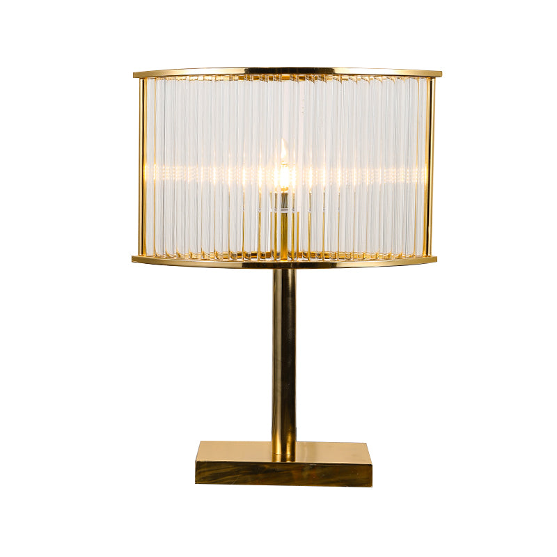 Tube Clear Crystal Table Light Modernist 1 Bulb Gold Small Desk Lamp with Rectangle Metal Pedestal