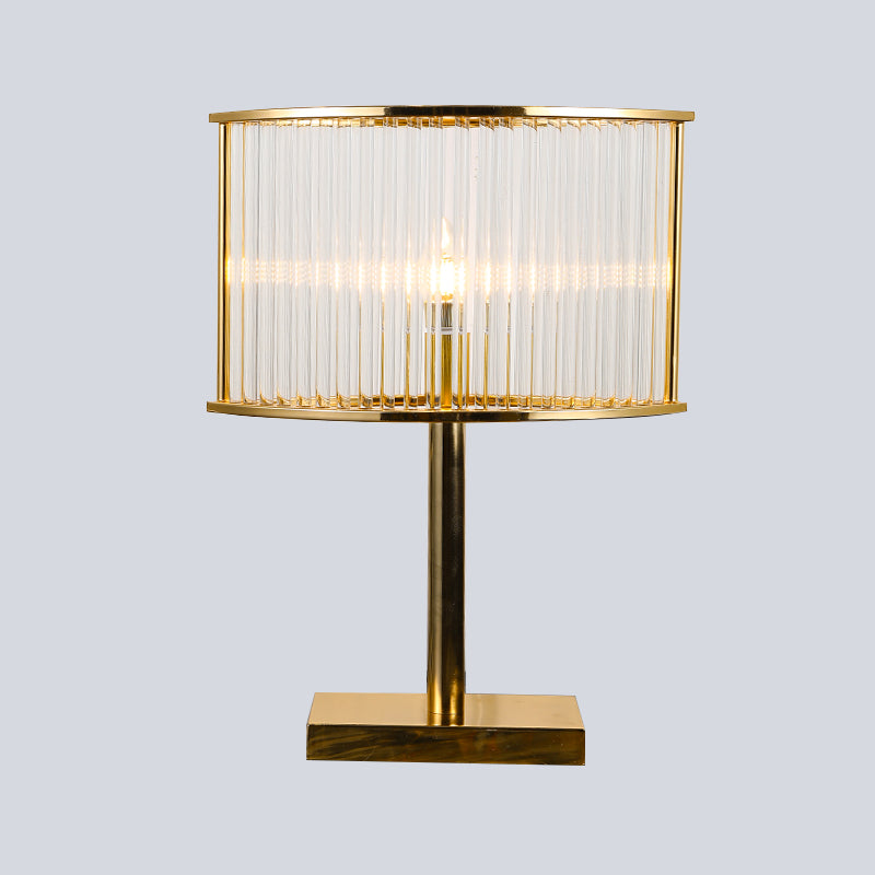 Tube Clear Crystal Table Light Modernist 1 Bulb Gold Small Desk Lamp with Rectangle Metal Pedestal