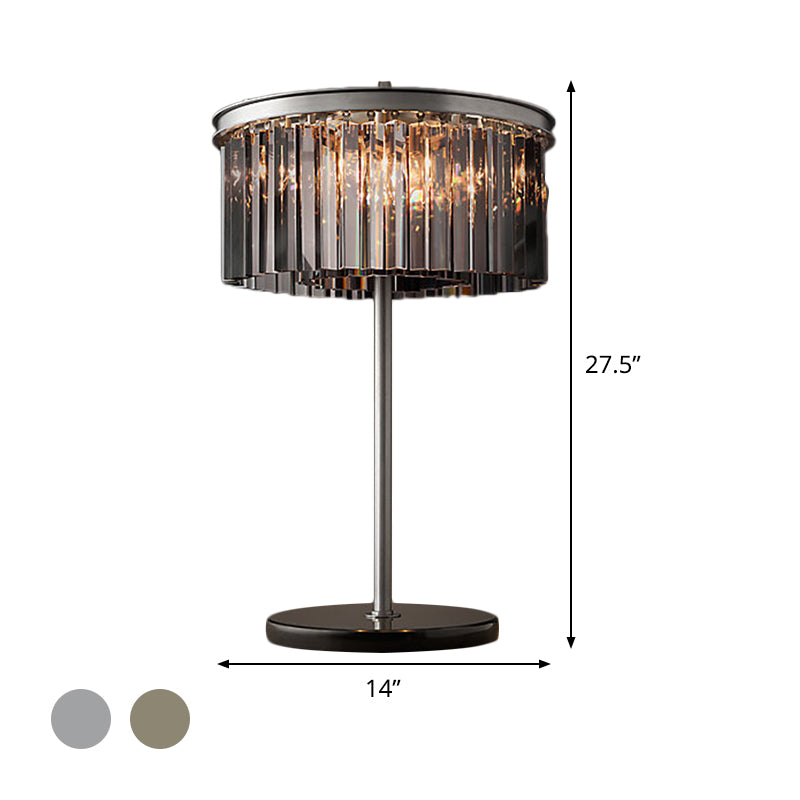 Cylindrical Living Room Desk Light Smoke Gray/Chrome Crystal LED Modernism Night Table Lamp