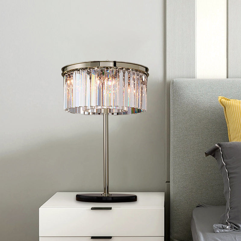 Cylindrical Living Room Desk Light Smoke Gray/Chrome Crystal LED Modernism Night Table Lamp