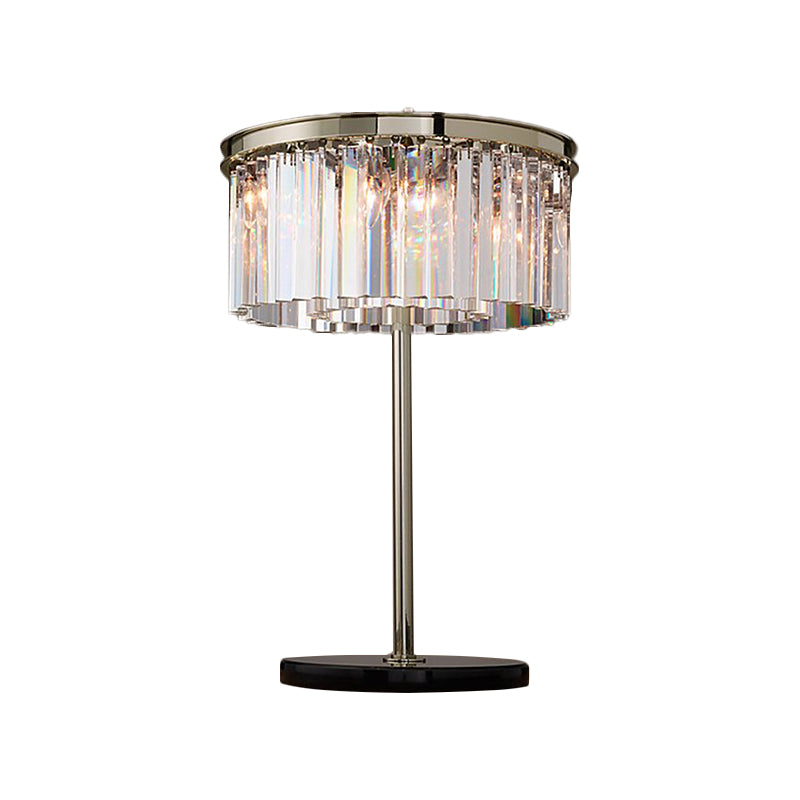 Cylindrical Living Room Desk Light Smoke Gray/Chrome Crystal LED Modernism Night Table Lamp