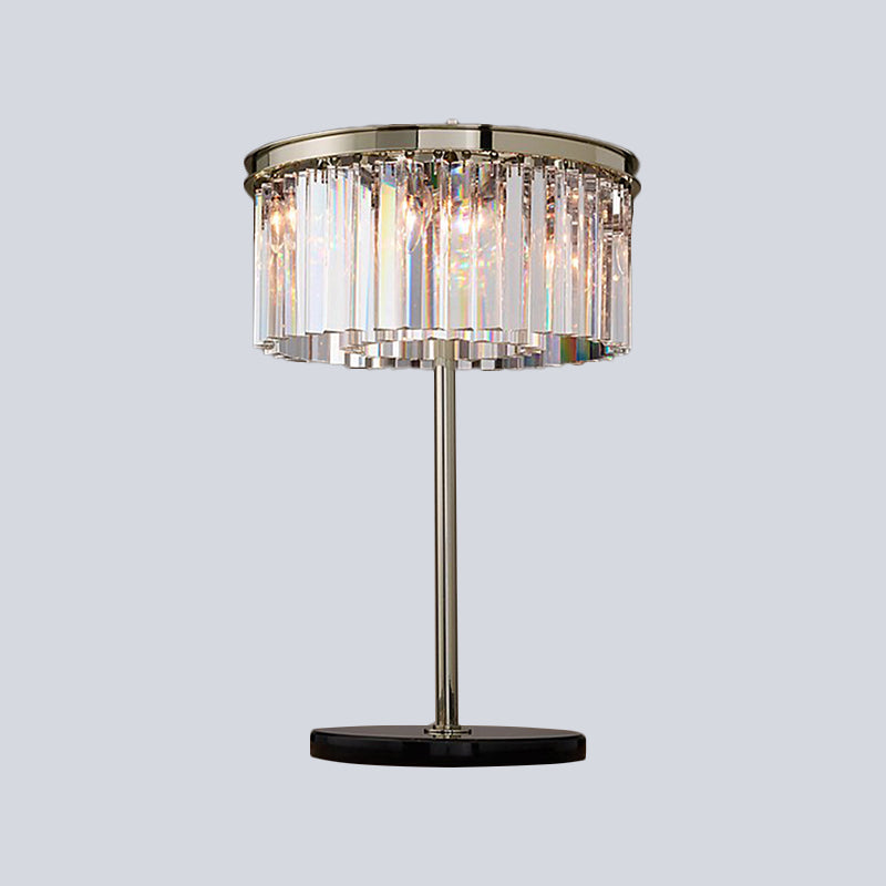 Cylindrical Living Room Desk Light Smoke Gray/Chrome Crystal LED Modernism Night Table Lamp