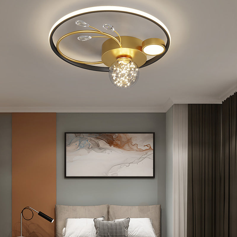 Black-Gold LED Flush Mount Light Gypsophila Modern Ceiling Lamp for Bedroom