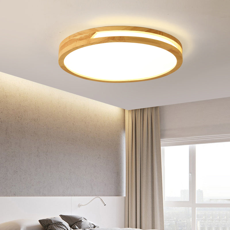 Wood Round Shape Flush Ceiling Light Modern Style 1-Light Flush Mount Lighting in Brown