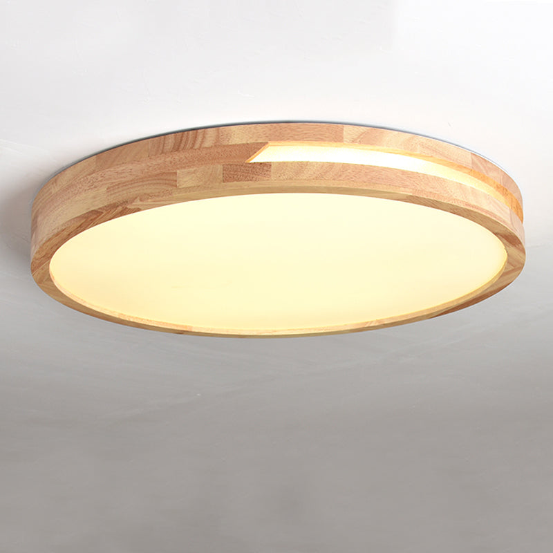 Wood Round Shape Flush Ceiling Light Modern Style 1-Light Flush Mount Lighting in Brown