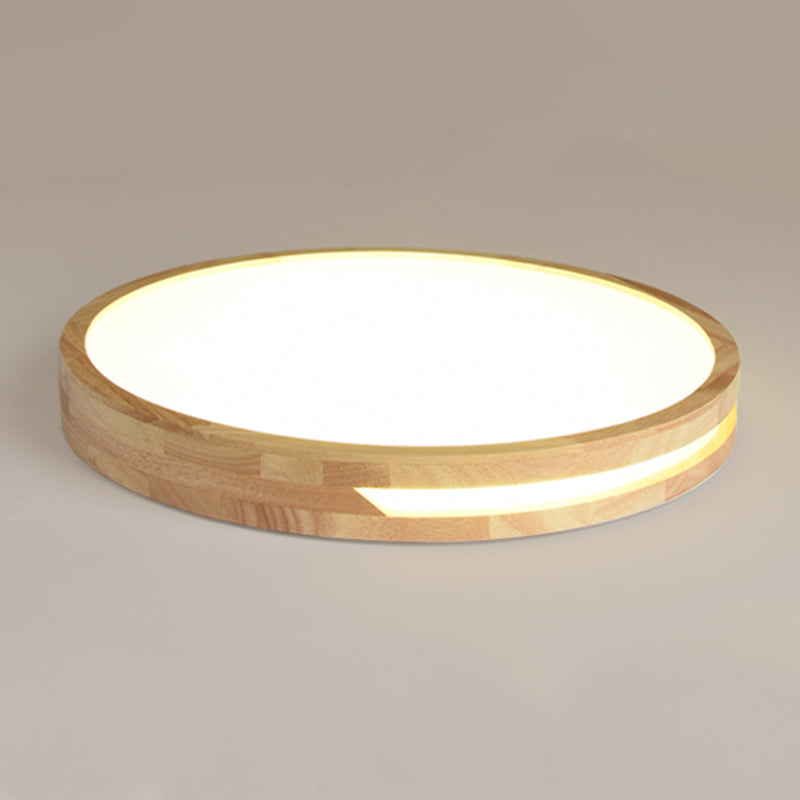 Wood Round Shape Flush Ceiling Light Modern Style 1-Light Flush Mount Lighting in Brown