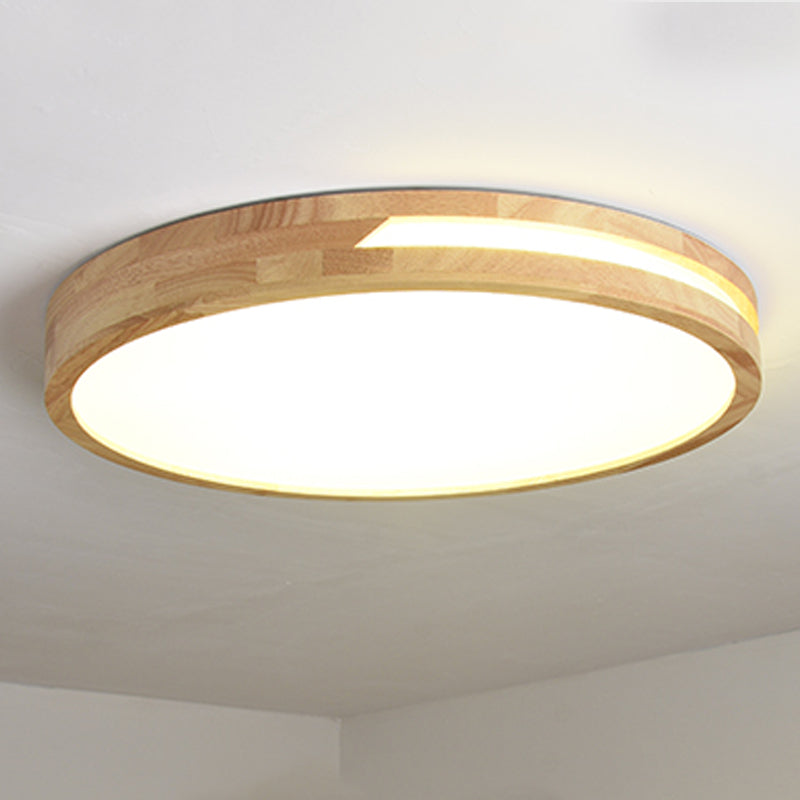 Wood Round Shape Flush Ceiling Light Modern Style 1-Light Flush Mount Lighting in Brown