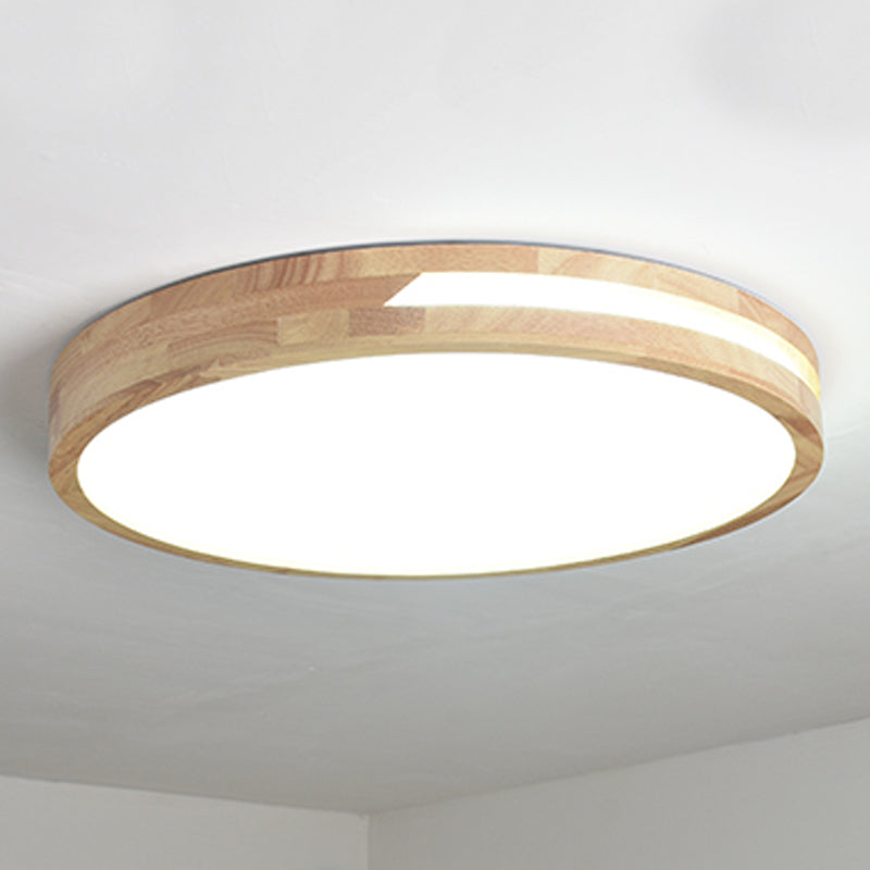 Wood Round Shape Flush Ceiling Light Modern Style 1-Light Flush Mount Lighting in Brown