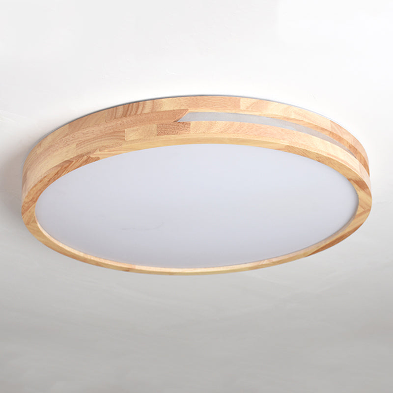 Wood Round Shape Flush Ceiling Light Modern Style 1-Light Flush Mount Lighting in Brown