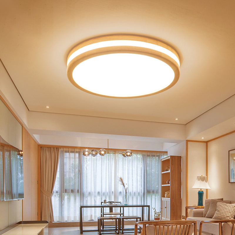 Round Wood Flush Ceiling Light Modern Style 1-Light Flush Mount Halterung in Braun