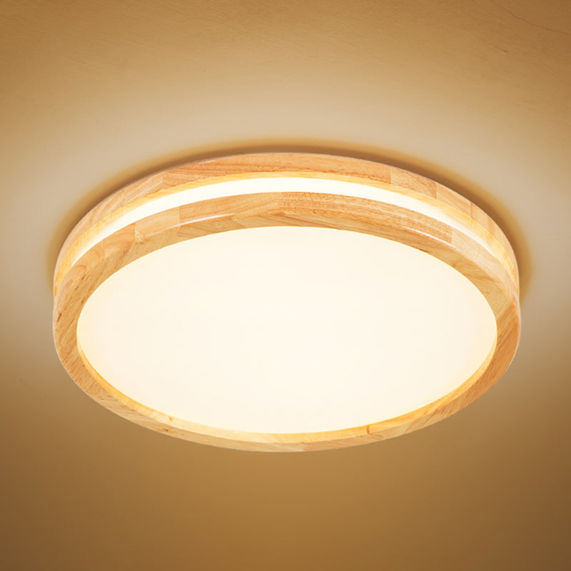 Round Wood Flush Ceiling Light Modern Style 1-Light Flush Mount Fixture in Brown