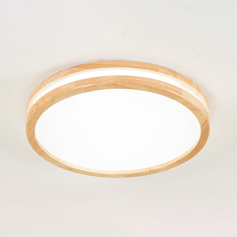 Round Wood Flush Ceiling Light Modern Style 1-Light Flush Mount Halterung in Braun