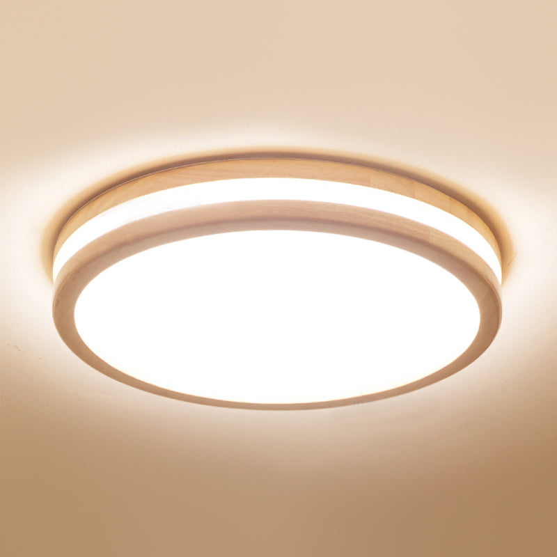 Plafonnier encastré rond en bois style moderne 1 luminaire encastré, marron