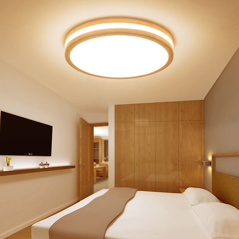 Round Wood Flush Ceiling Light Modern Style 1-Light Flush Mount Halterung in Braun