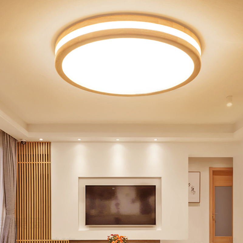 Round Wood Flush Plafond Licht Modern Style 1-Light Flush Mount Fixture in Bruin