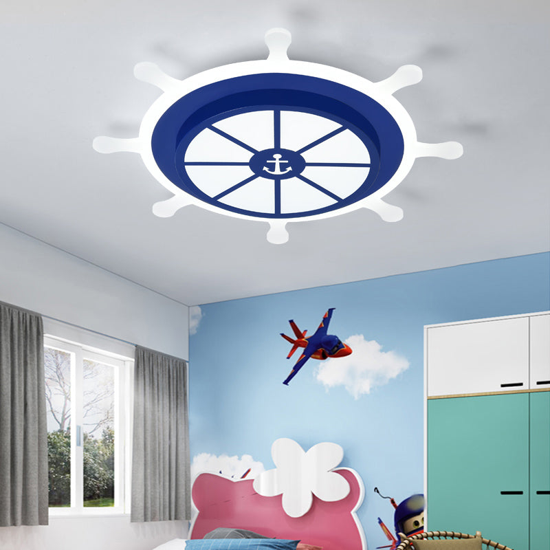 Round Shape LED Ceiling Lamp Kids Style Iron 2 Lights Flush Mount for Room